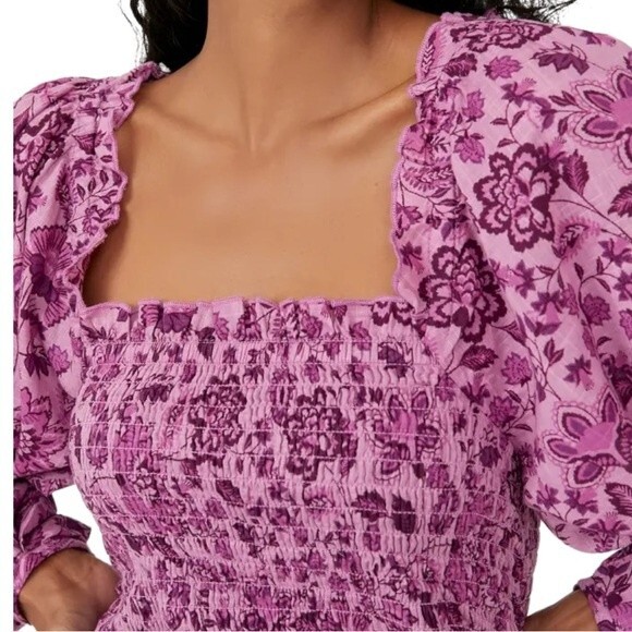 NWT Free People Mini Dress Long Sleeved Bodycon Floral Purple Magenta Size Small - Picture 10 of 14